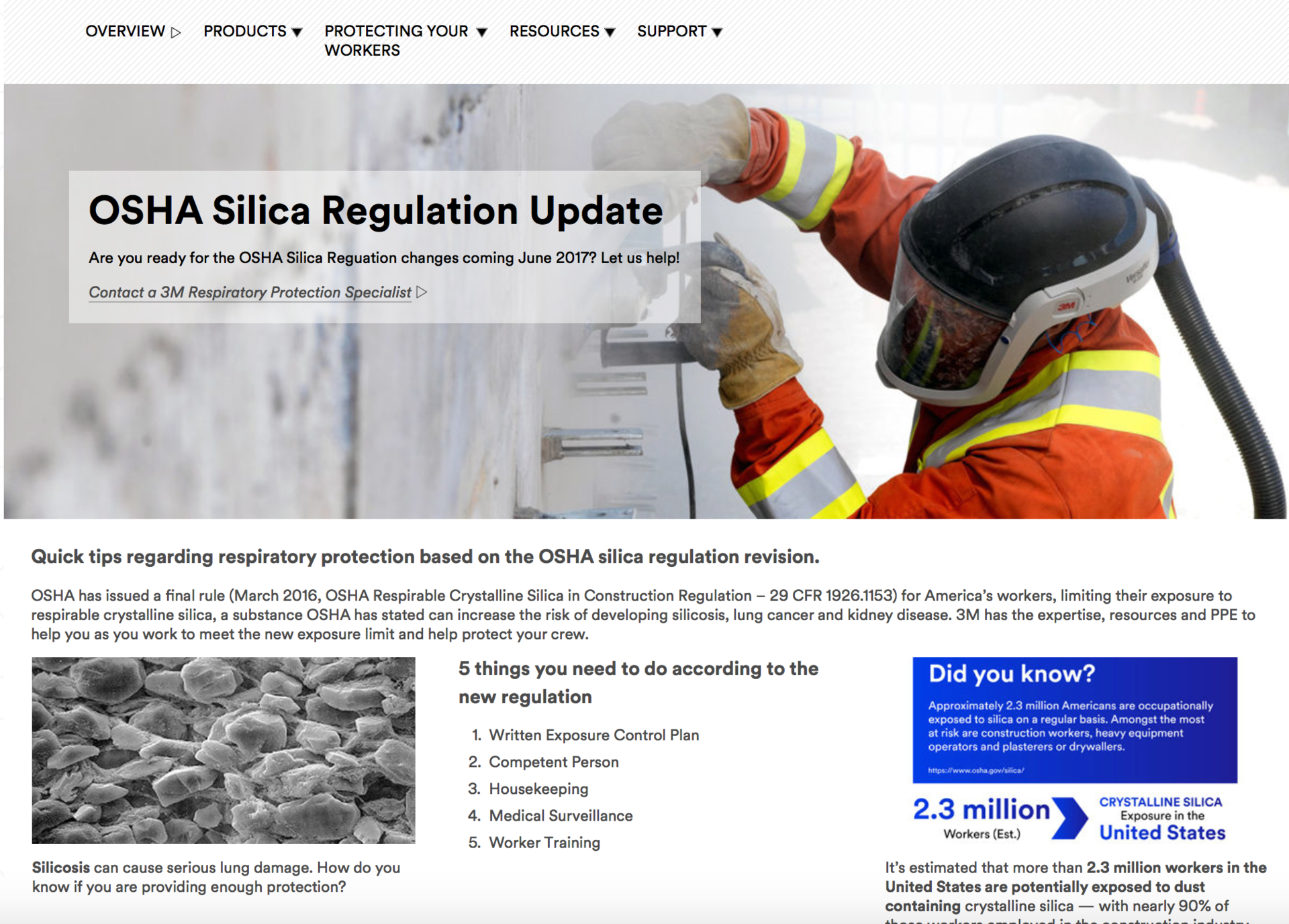 3M wants to share its expertise, resources and PPE to help construction contractors as they work to meet the new crystalline silica exposure limit.
