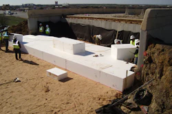 One embankment was filled with Geofoam blocks as alternative fill material. The other embankment was filled with lightweight clay aggregate.