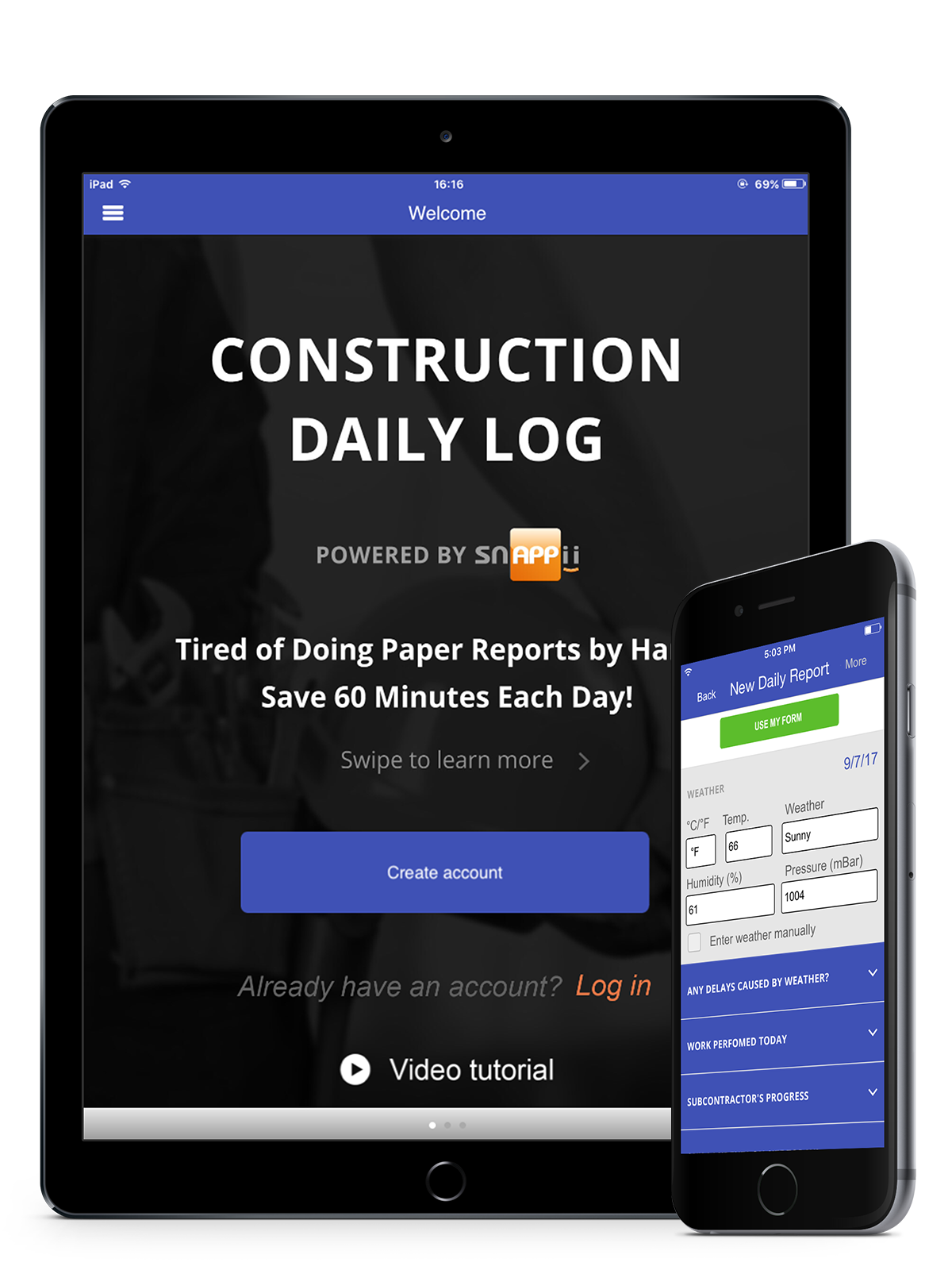 Create professional construction daily reports in minutes on your mobile devices with Snappii’s Construction Daily Log mobile app.