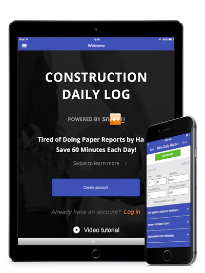 Create professional construction daily reports in minutes on your mobile devices with Snappii’s Construction Daily Log mobile app.