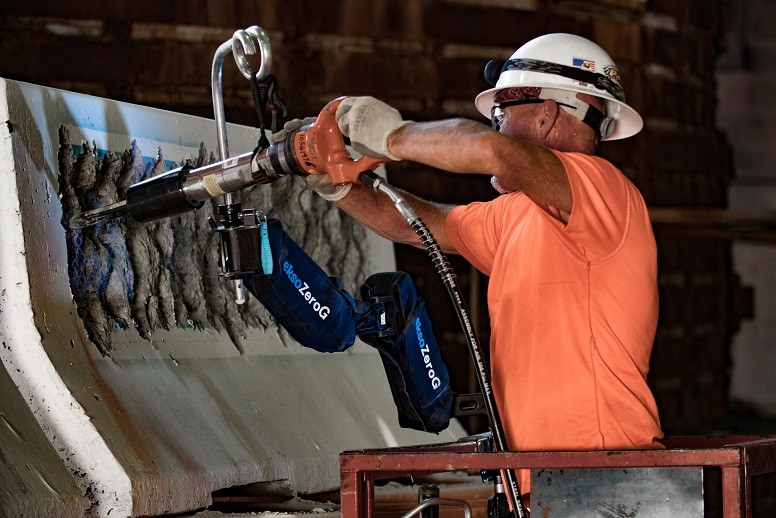 The EksoZeroG mechanical arm provides lift support for heavy tools such as chipping hammers, drills and impact wrenches.