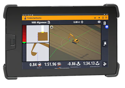 Trimble has recently added controls to the boom and the bucket of an excavator. By flicking a switch on the control lever when the excavator gets close to grade, the system takes over the boom and keeps the bucket flat to the design surface.