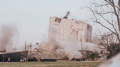 A total of 1,800 holes were drilled throughout six designated blast floors and 600 pounds of explosives were used inside the building.