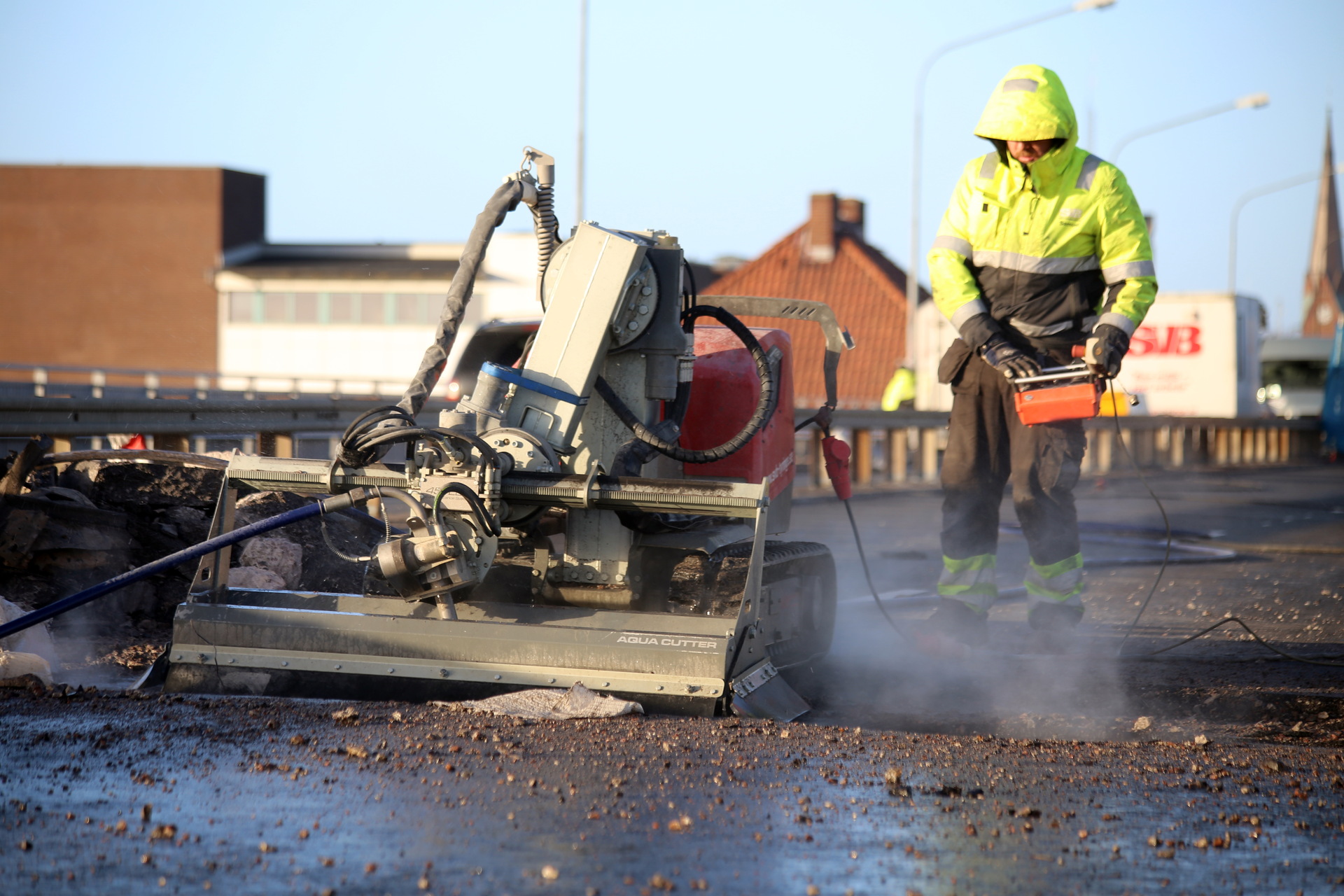 Some hydrodemolition models can remove as much as 800 square feet of bridge deck at a depth of four inches per hour, a fraction of the time it would take a crew of workers with jackhammers to accomplish the same thing.