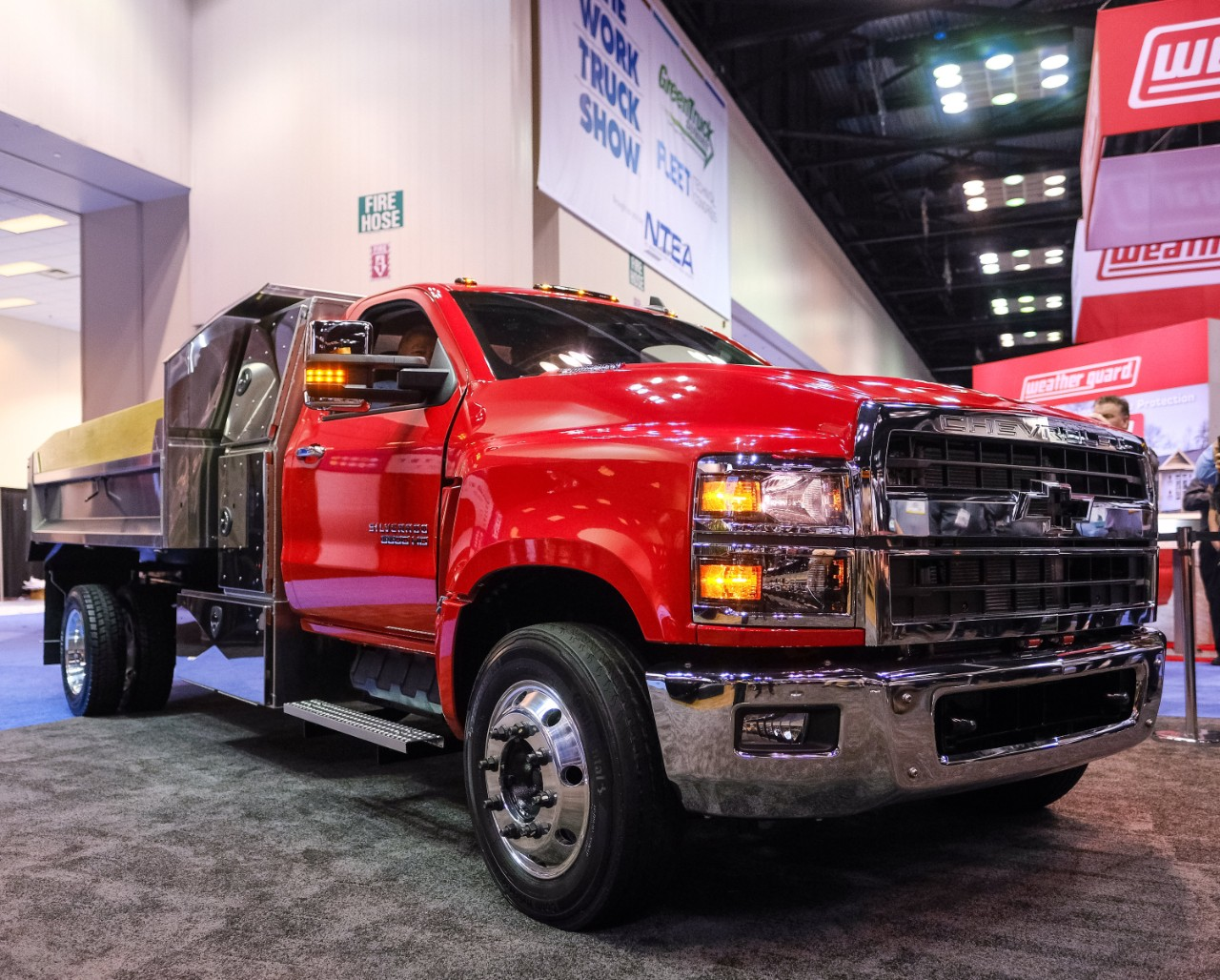 Chevrolet pulled off a surprise reveal of the 2019 Silverado 6500HD at NTEA The Work Truck Show, seen here with dump-body upfit. Industry had been expecting just the 4500HD and 5500HD.