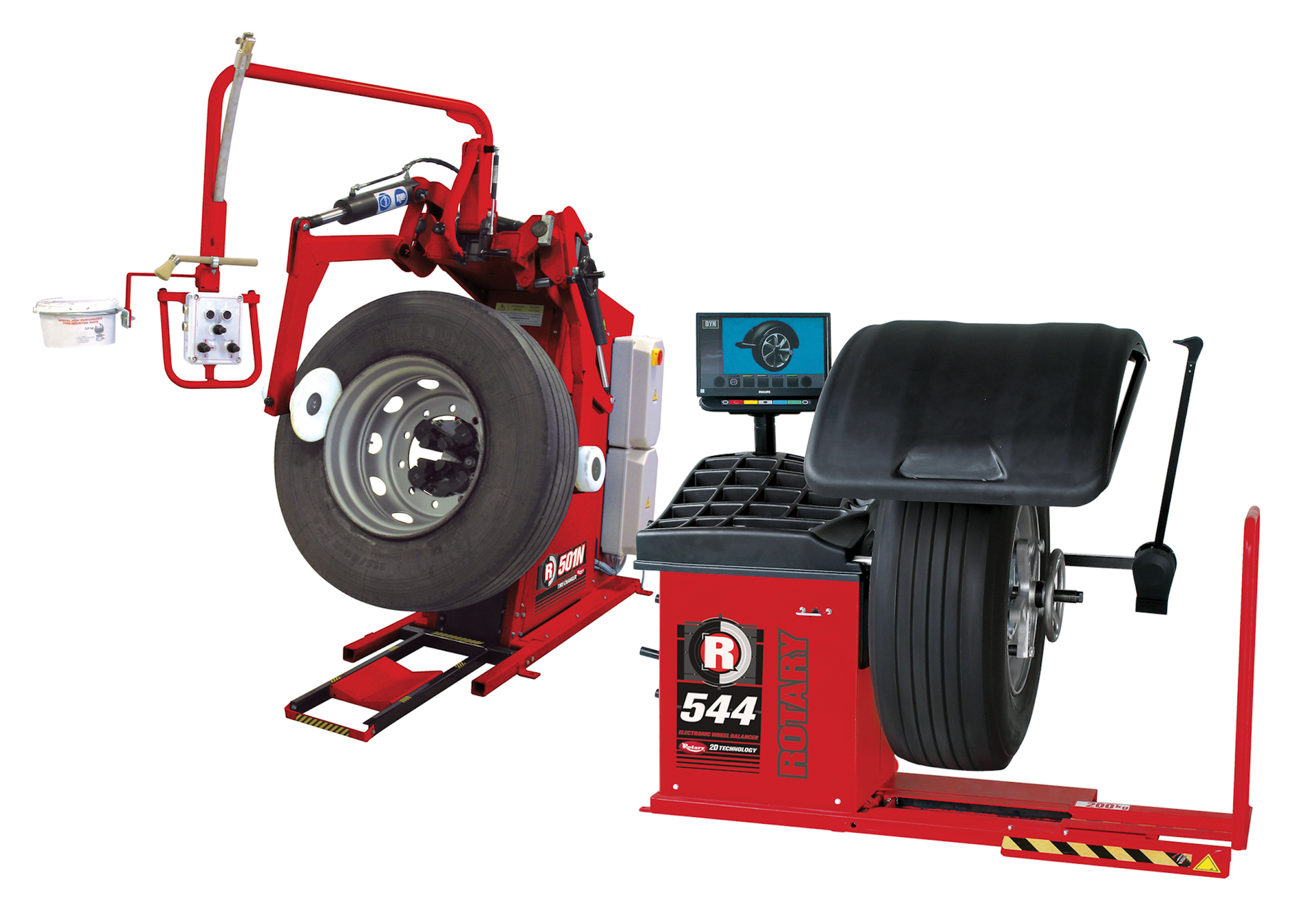 R501N Speed Changer HD heavy-duty tire changer and R544 Pro Truck 2D wheel balancer