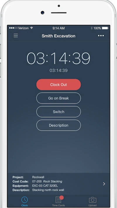Clock in/out or create manual time entries.
