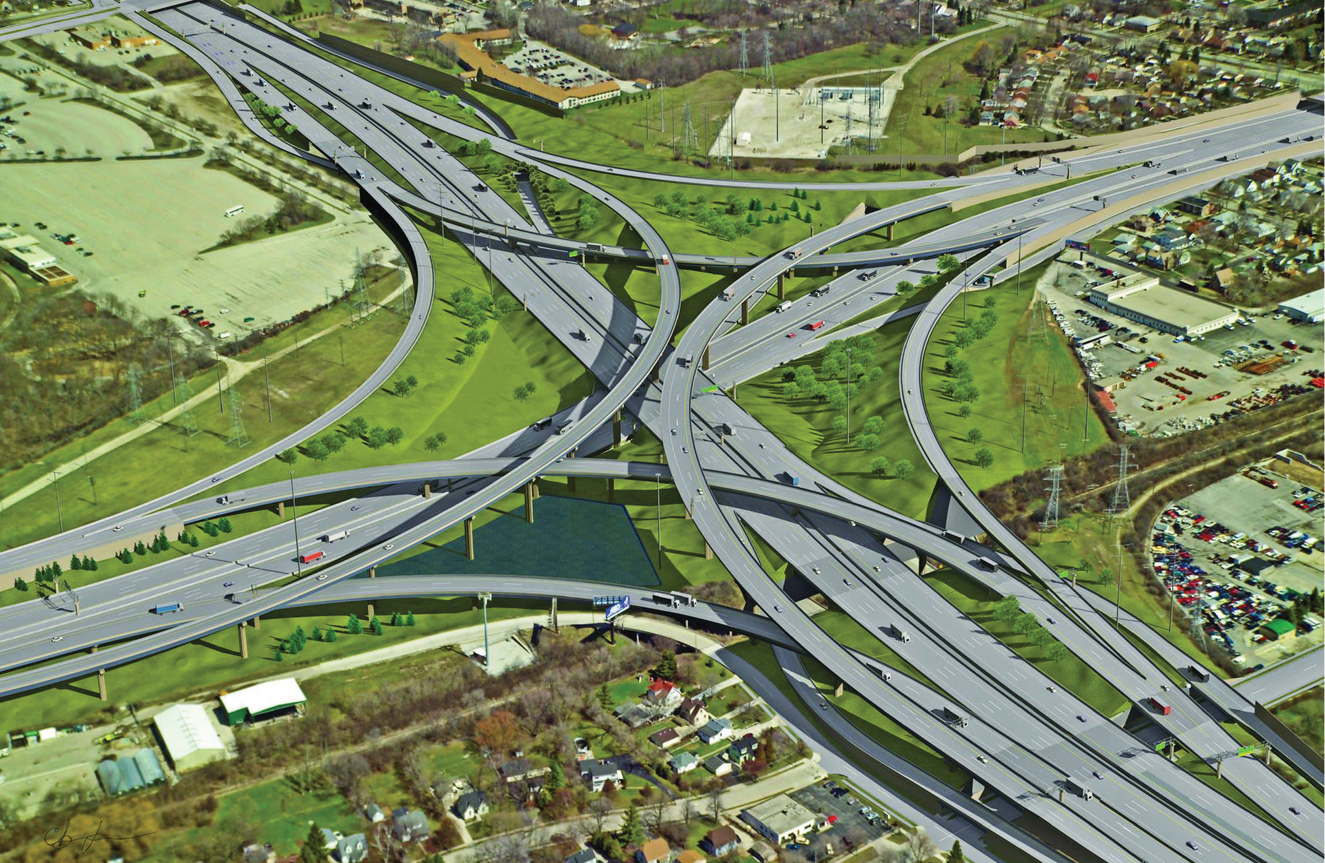 Rendering of Zoo Interchange project in Milwaukee, Wisconsin upon completion.