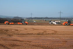Soil compaction was completed by Hamm compactors with padfood drums. Compactors with smooth drums then saw to the final compaction.