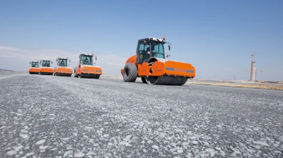 Hamm rollers tackle compacting the water-bound base/cement treated base.