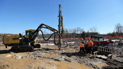 Drilling subcontractor Brubacher Excavating used an Atlas Copco ROC D7 Drilling Rig to pre-drill 3.5-inch-diameter holes and install temporary steel casing.