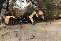 The burned-out remains of Iron Mountain Manufacturing, which manufactured Geotextile Apparatus Co. products just outside of Redding, CA.