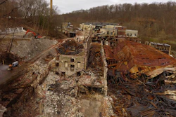 Neuber Demolition & Environmental Services had to set up differently for its demolition project because it had to be cautious to prevent any of the damaged structure from falling into the river below.