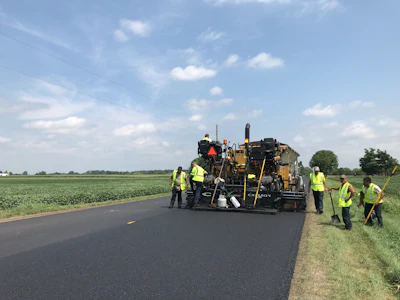 The hot rubber thin overlay mix was designed specifically for this project and placed at very high temperatures. It was successfully placed using typical paving operations and was completed in one day.