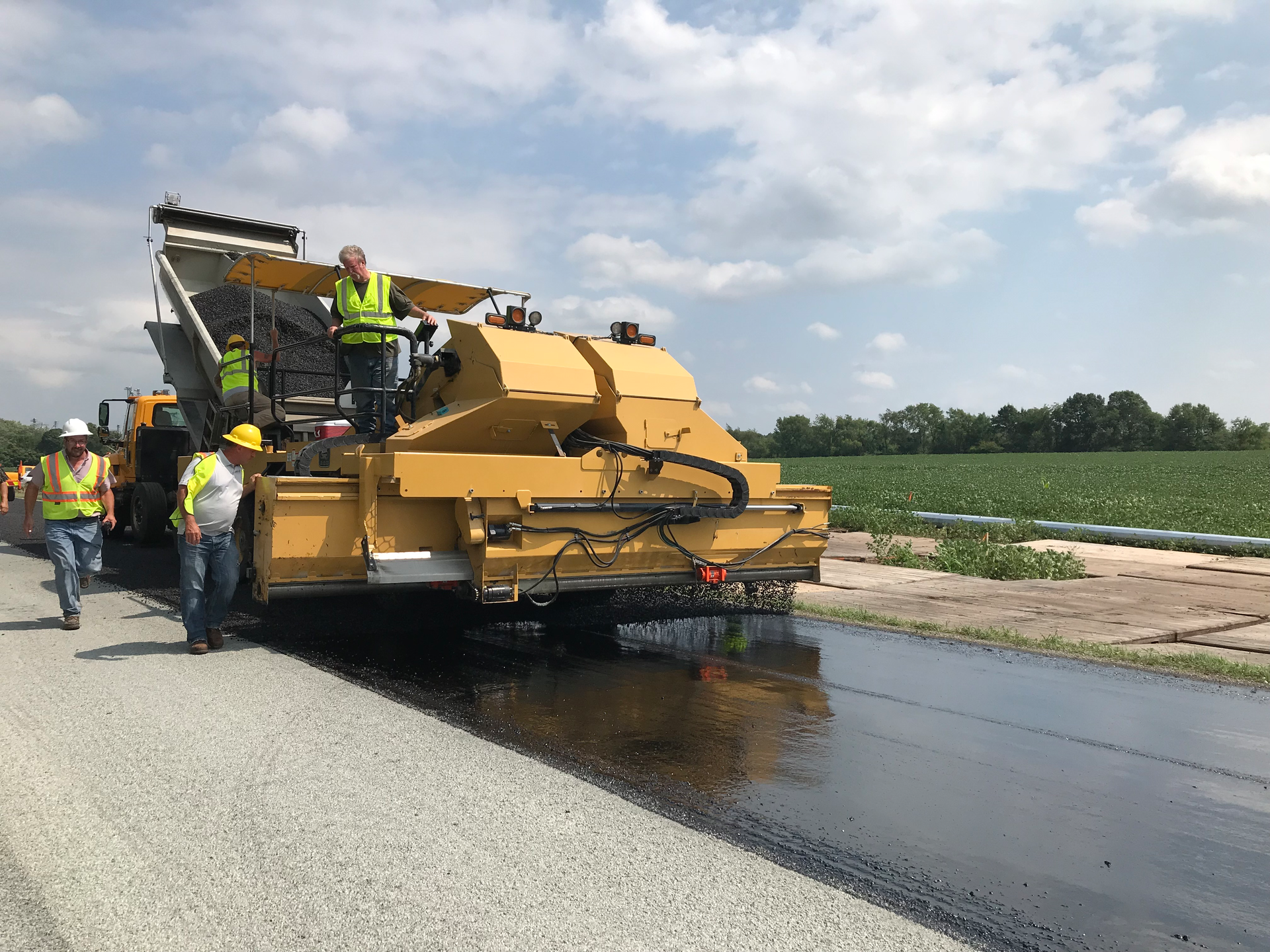 While the hot rubber chip seal (HRCS) construction is similar to a traditional chip seal, it requires a special asphalt binder distributor. Because the reacted rubber modified binder has a high viscosity, a normal distributor that would be used for an asphalt emulsion application would have had difficulties to spray the rubber modified binder.