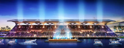Rendering of Marine Stadium, with floating stage, restored.