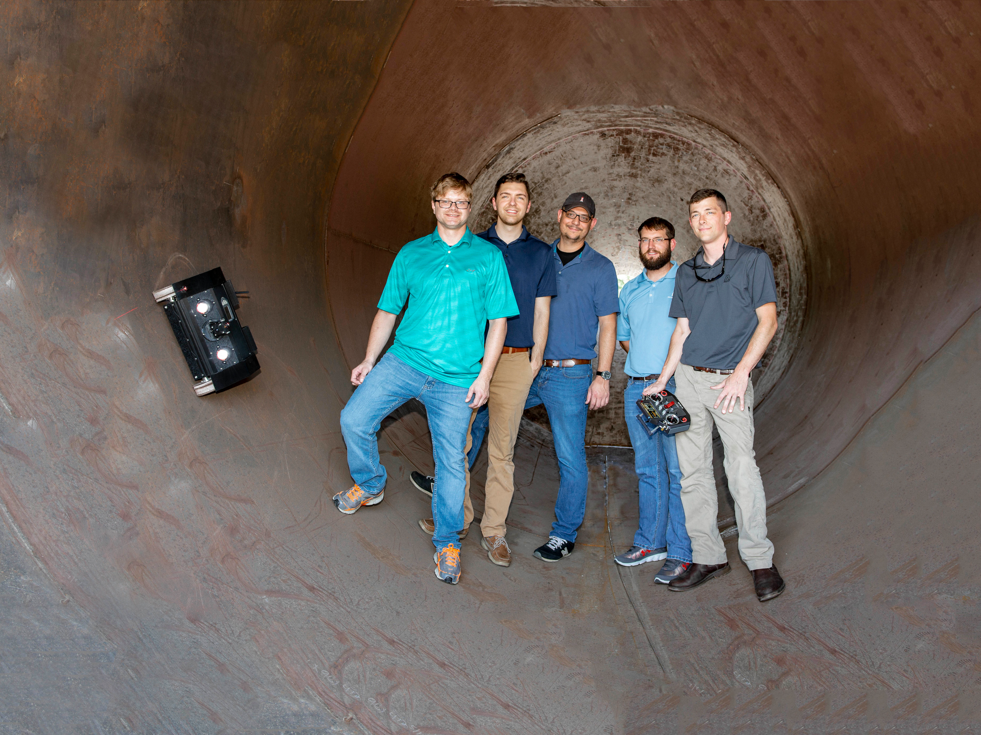 The Astec Silobot team, from left: Kris Robertson, Ben Shell, Chuck Simpson, Charlie Phillips and Alex Harrison. Not pictured are Albert Covington and Naaga Kodiboyana.