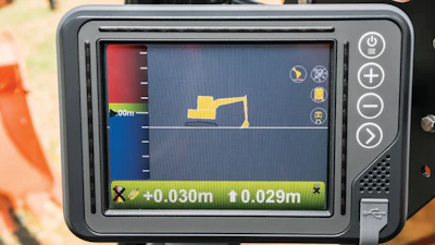 The 2D Grade Guidance option displays the elevation of the cutting edge in relation to a laser reference plane. 3D Grade Guidance uses the Global Navigation Satellite System (GNSS) to locate the cutting edge's position and elevation.