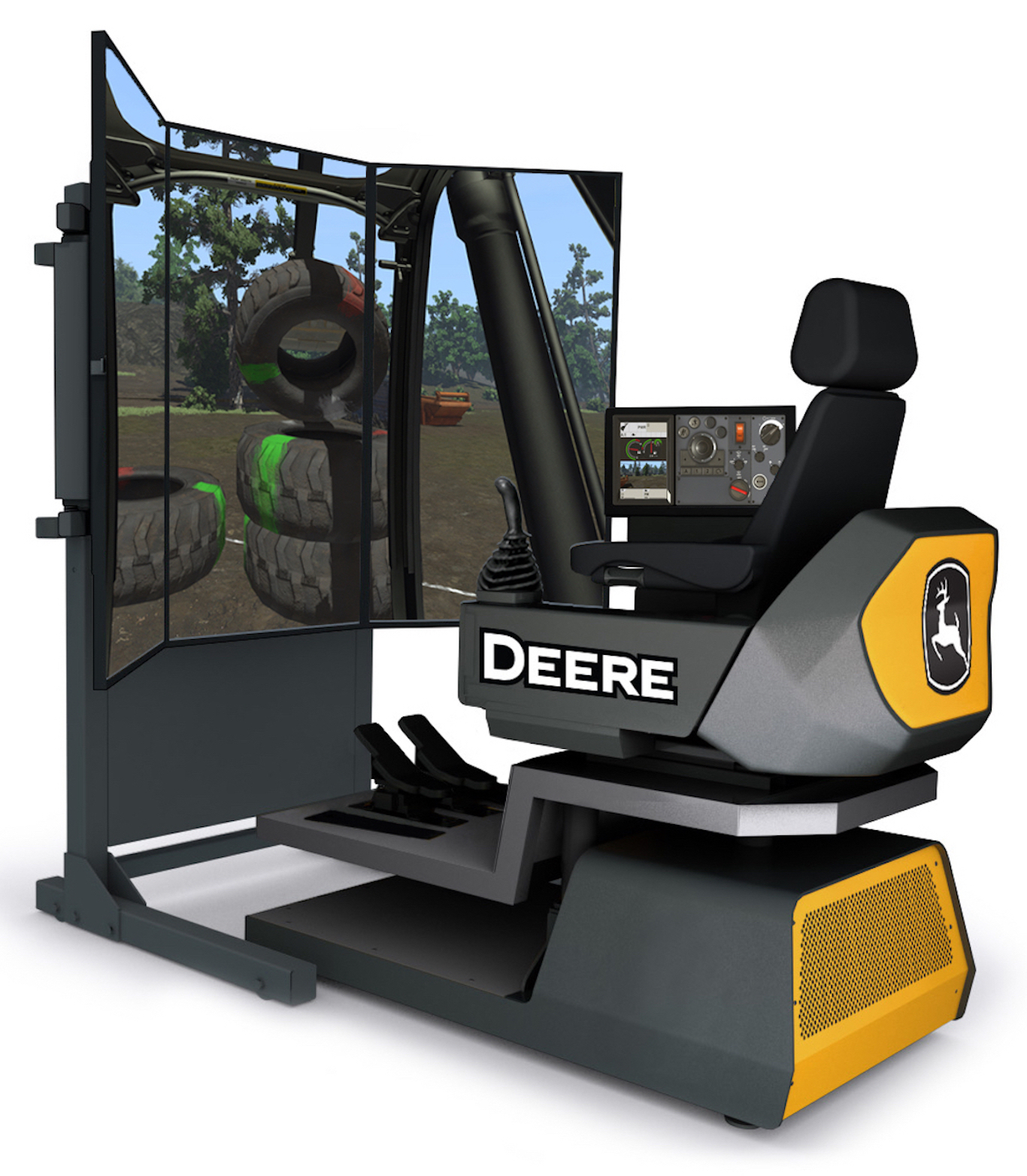 Simulator excavator control with screen overlay