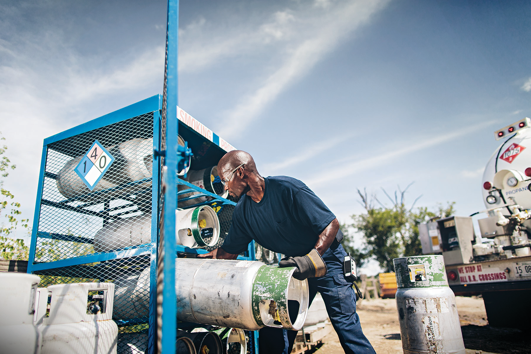 On long-term jobsites, propane cylinders can be stored in secure, locked cages.