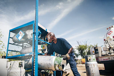 On long-term jobsites, propane cylinders can be stored in secure, locked cages.