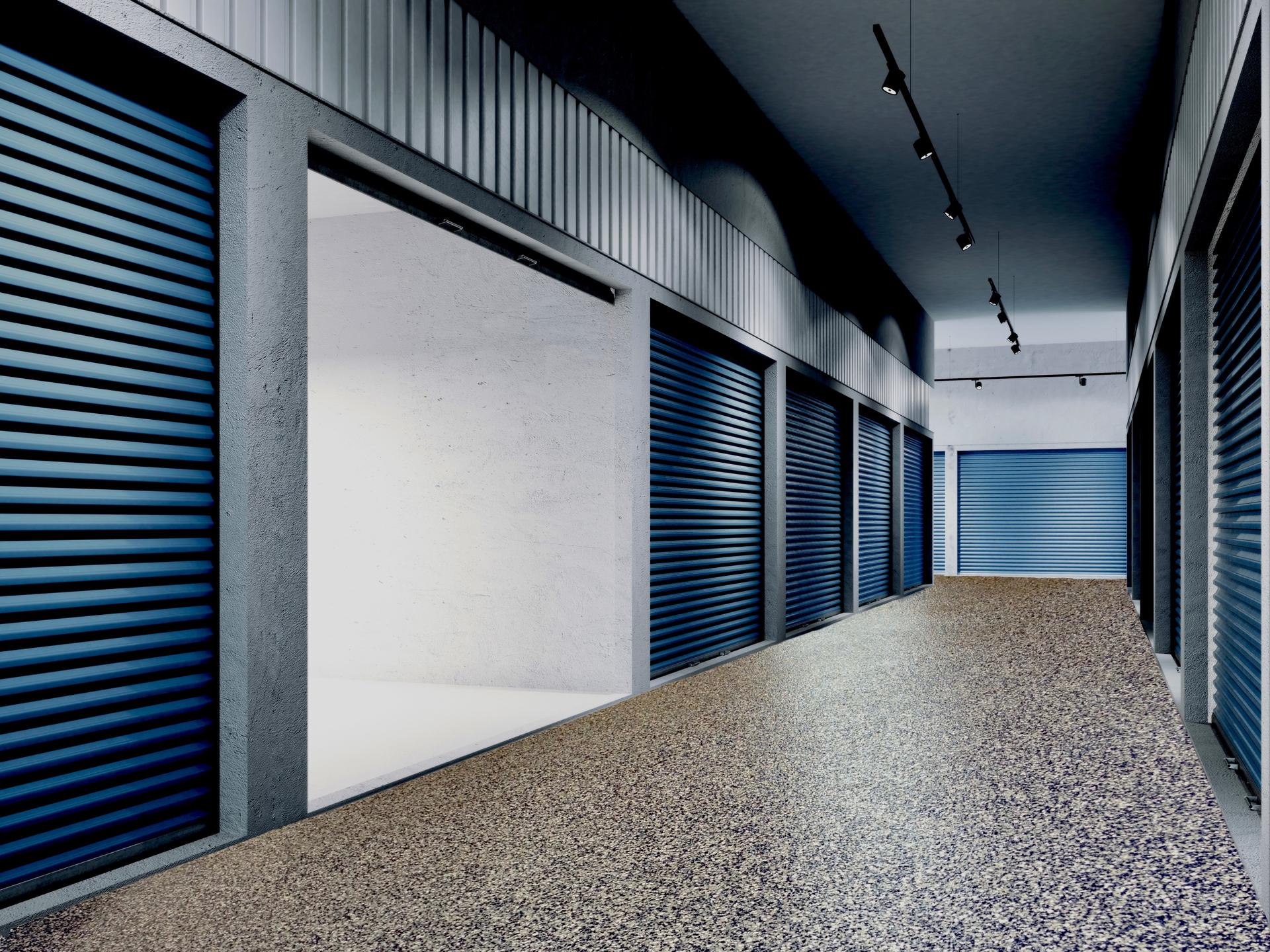 S2S applied a micro-blend flake system to the common areas and hallways at a new automated self-storage facility in Texas.