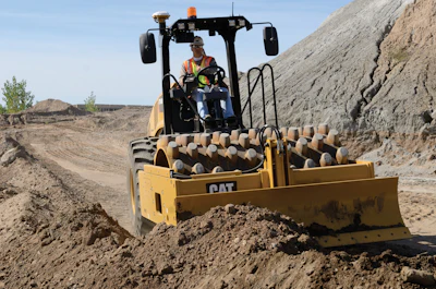 Cat CP56B vibratory soil compactor ---- Caterpillar’s IC solution, Cat Compaction Control, is available on its soil compactors such as the CP56B (pictured)