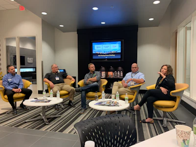 From L to R: Kevin Adams, Cat Paving Products; Jeff Carlson, Park Construction; Bryce Wuori, Wuori Technology Consulting, Charlie Borene, Park Construction; Mary Katherine Harbin, Maymead, Inc .