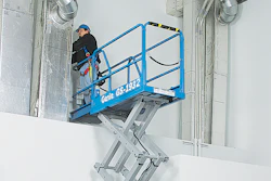 Due to the model’s compact footprint and low stowed height, the Genie GS-1330m scissor lift will maintain standard fixed guardrails.