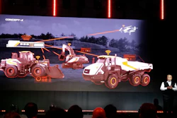 On November 20, Doosan revealed its autonomous construction site solution, Concept-X, with several prototype machines including a drone, wheel loader, excavator and articulated dump truck working together autonomously at the company’s proving grounds. Image by: Curt Bennink