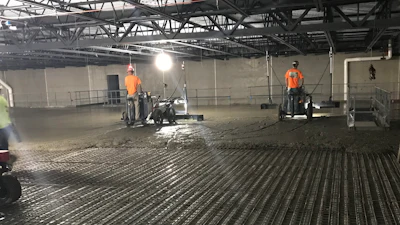 Drive-in laser screeds can be used for controlled elevation raking and strike-off.