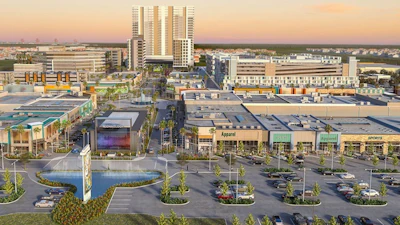 The $800 million Dania Pointe mixed use development in Fort Lauderdale, FL, features retail shops, restaurants, offices, hotels, luxury apartments and a public event space.