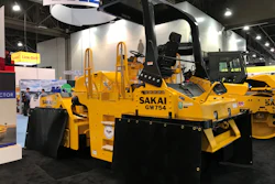 Sakai's GW754 vibratory pneumatic tire roller on the ConExpo floor.