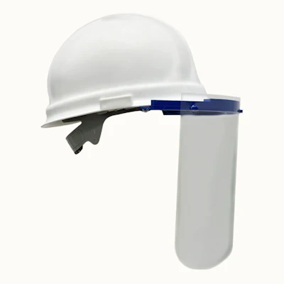 The hard hat and baseball cap face shield designs can be customized to fit most hard hat and cap styles.