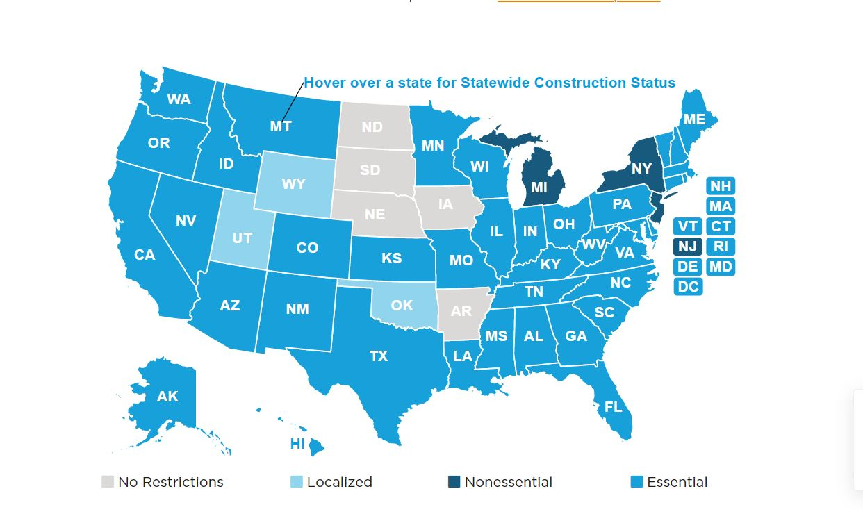 Click on the links in the story to reach ConstructConnect's interactive map to get detail on states' decisions on construction's work status.