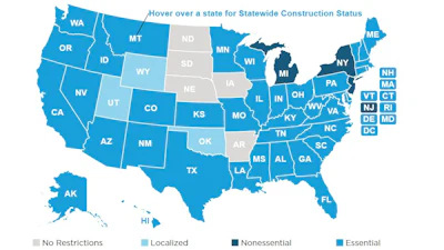 Click on the links in the story to reach ConstructConnect's interactive map to get detail on states' decisions on construction's work status.