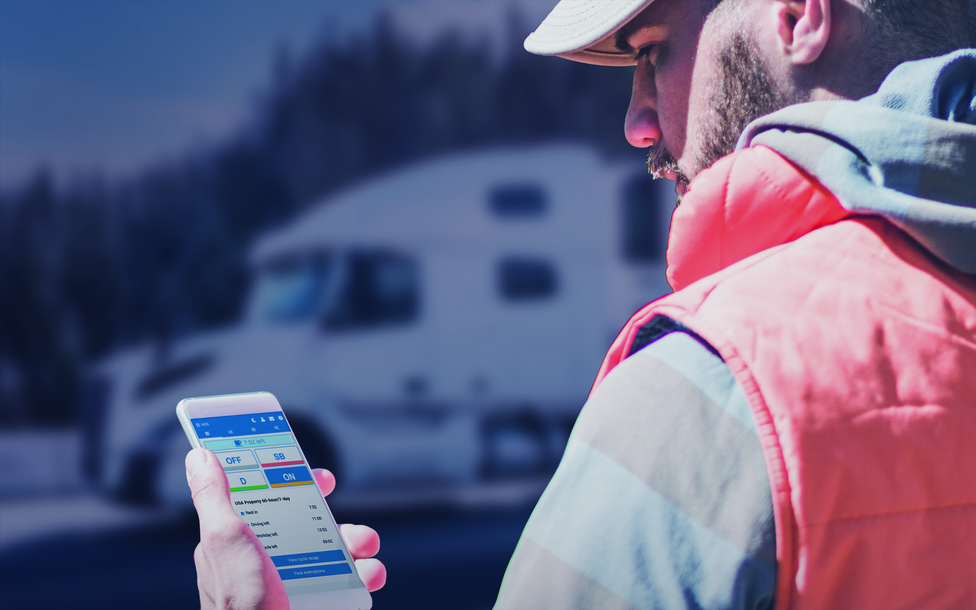 Volvo Trucks North America has expanded its partnership with Geotab by offering Geotab Drive + Fleet for Volvo Trucks, which provides insights to fleet managers and drivers through a cloud-based platform. A professional driver changes duty status on the Geotab Drive app.