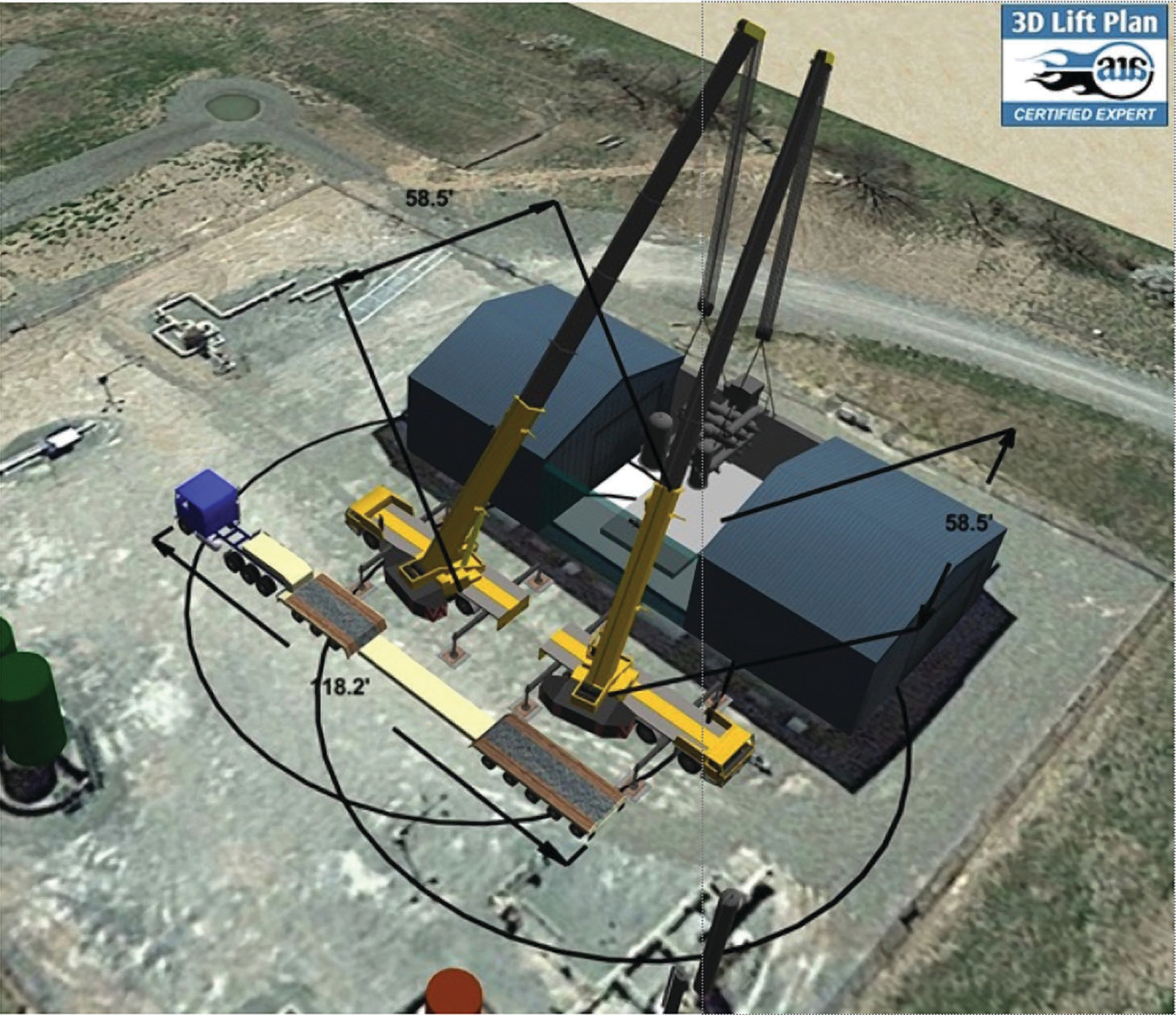 Mansfield Crane Service Corp., Mansfield, Pennsylvania, was a finalist in the 2018 Lift Plan of the Year competition. The company used 3D Lift Plan as a visual tool to show a two-crane lift plan to both the customer and company staff.