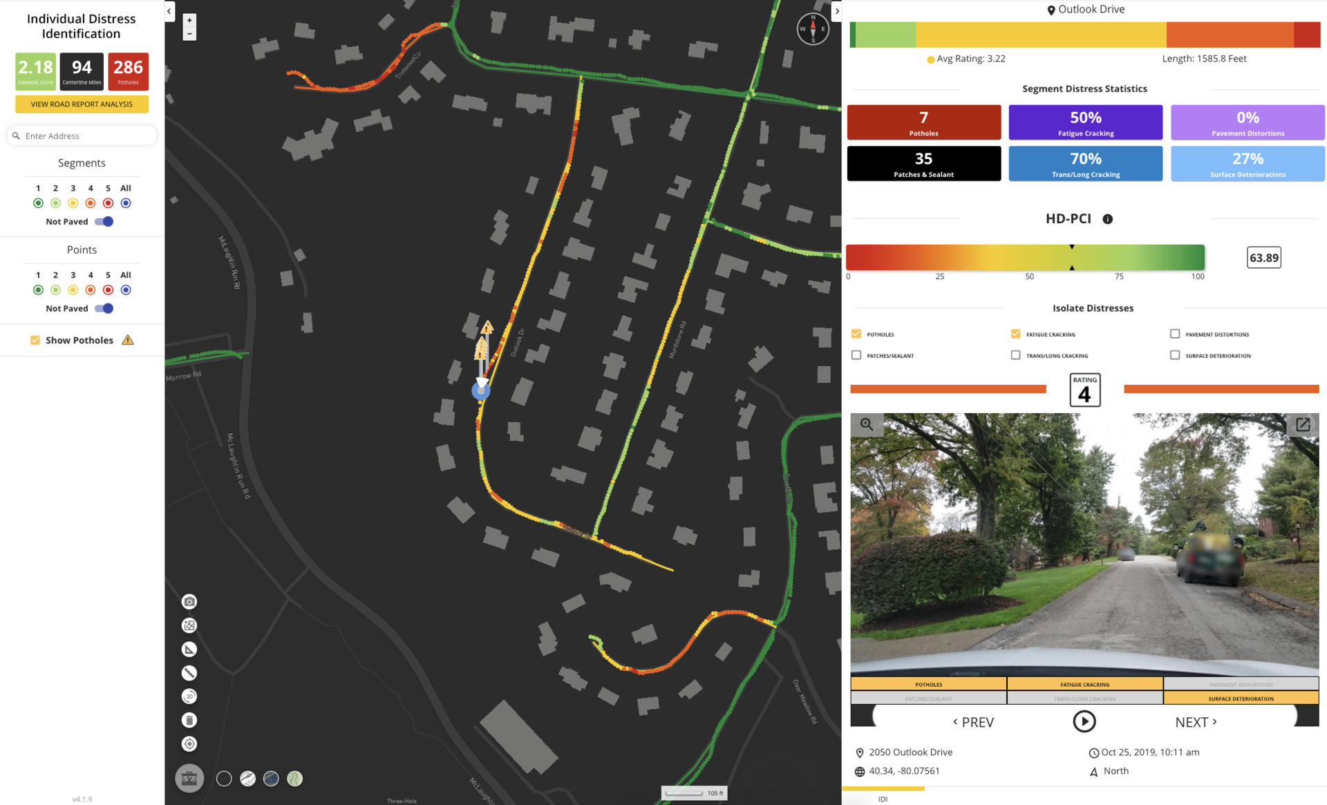 HD-PCI produces a condition rating with more objective data (derived from machine learning algorithms) and factors in the density and severity of each distress present for every square foot of roadway across an entire road network.