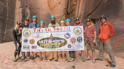 Left to Right: Sarah Lee (Army, Founder of Waypoint Vets), Jonathan Parrish (Air Force), Kevin Blanchard (Marines), Chris Myers (Air Force), Van Booth (Army), Marisa OlGrady-Kessner, Jolene Raciborski (Army), Daniel Smith (Army), Joe Makouske (Marines), and Jonathan Zambella (Marines, Owner of Zion Guru).