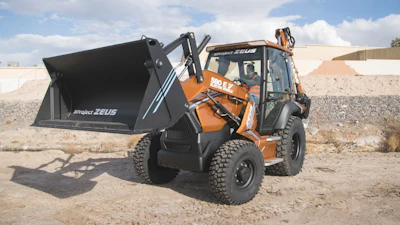 Case's electric backhoe-loader is powered by a 480V, 90-kWh lithium-ion battery pack that can be charged by any 220V/three-phase connection.