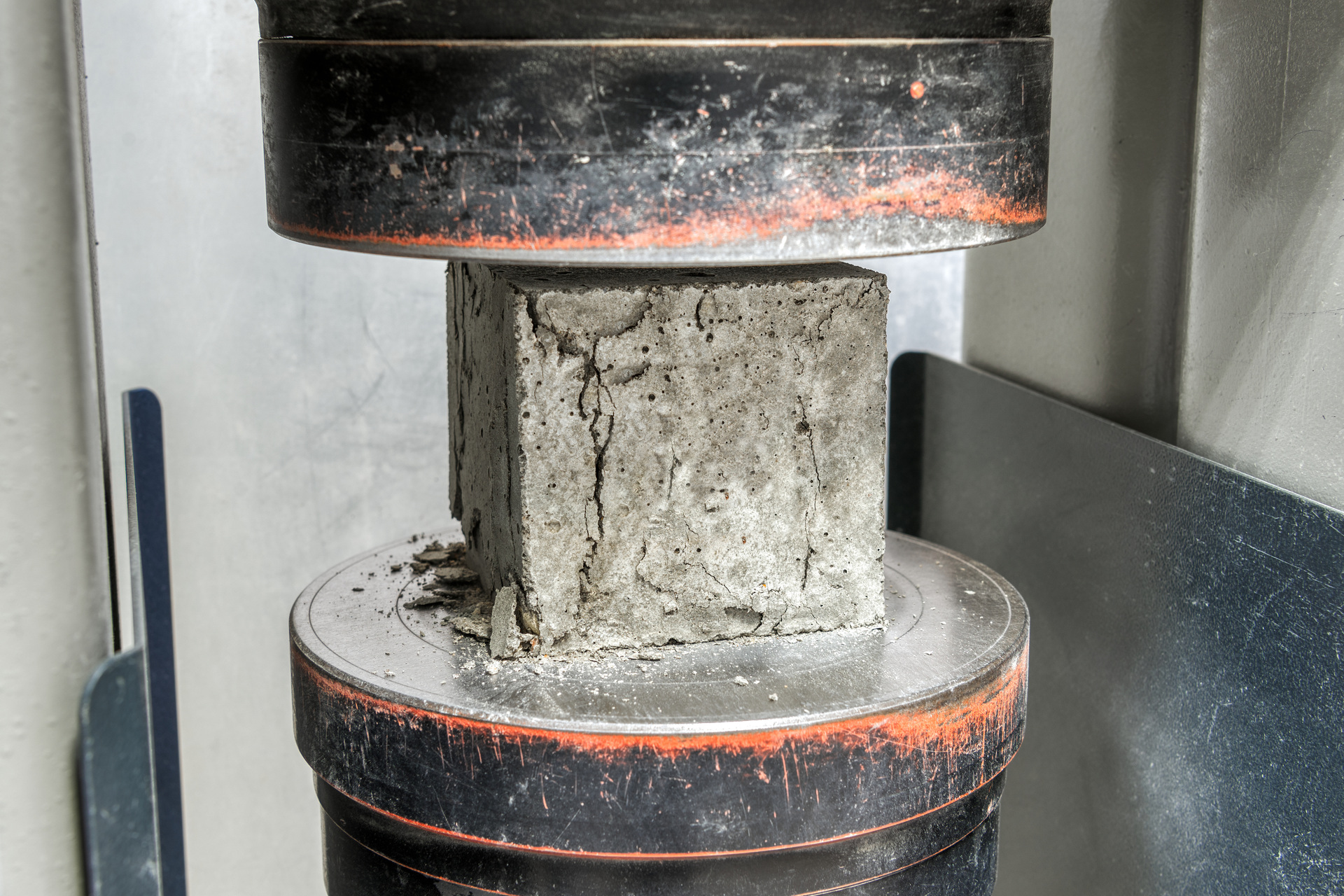 A concrete block in a compressive strength test