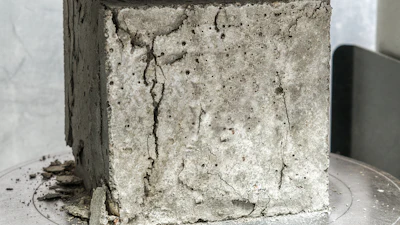 A concrete block in a compressive strength test