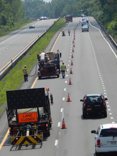 On-road cracksealing is usually a moving operation that requires extensive traffic control.
