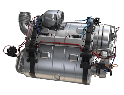 The Mack ClearTech One aftertreatment system saves about 11 in. of frame rail space while reducing weight by about 17 lbs. compared with the previous two-unit system.