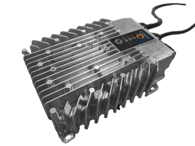 The RQ350 is Delta-Q’s smallest and lowest powered charger at 350W. It came about due to increased conversion to lithium-ion batteries, which could use a smaller charger.