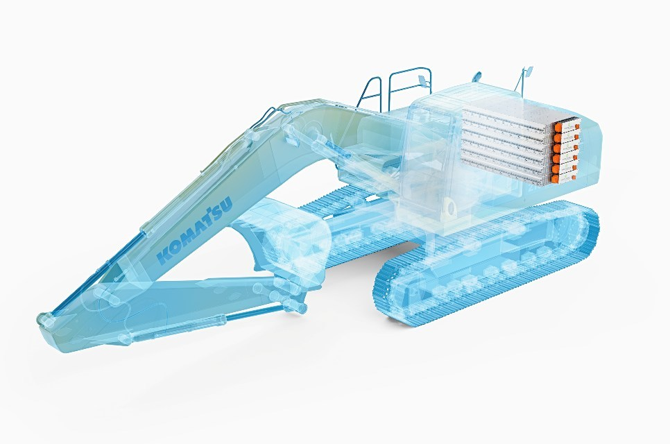 Concept image of the Komatsu electric excavator to be powered by Proterra batteries.