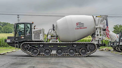 The Prinoth PANTHER T16 served as a starting point for the off-road concrete mixer. It has a 33,500-lb. payload capacity and typically hauls digger derricks, aerial devices, cranes, drills and more into challenging terrain.
