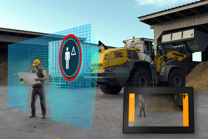 The moment the active personnel detection system identifies a source of danger, the brake assistant slows the wheel loader down to a standstill.