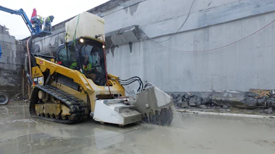 The Skid Steer Saw is a hydraulically-powered diamond saw that draws its power from its carrier. It is currently available in three models offering 26-, 36- and 42-in. blades.